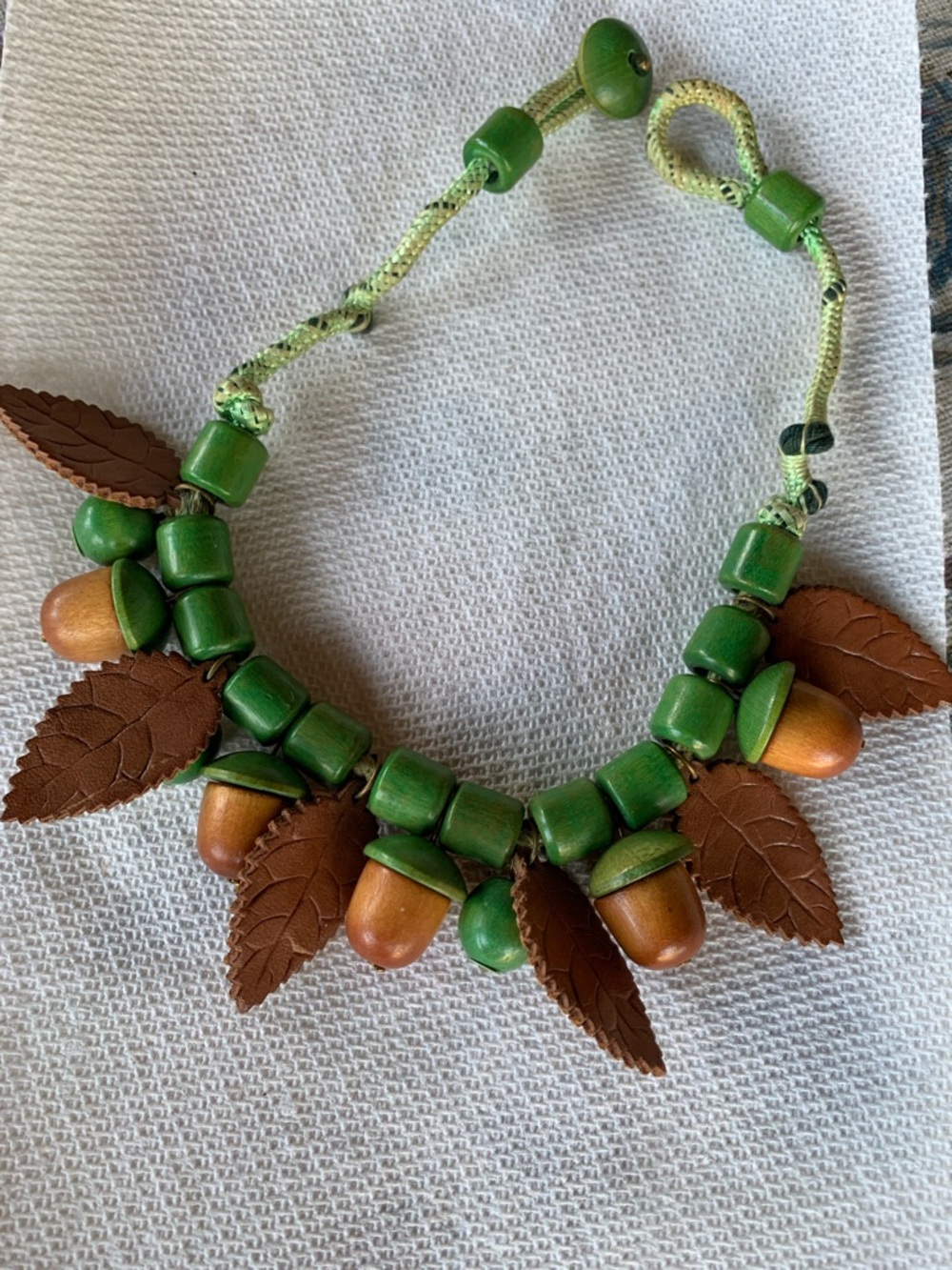 Reclaimed Vintage Green and Brown Acorn & Leaf Statement Necklace